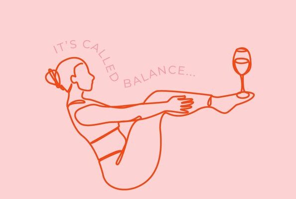 pink pilates custom illustration for wellness pilates with wine